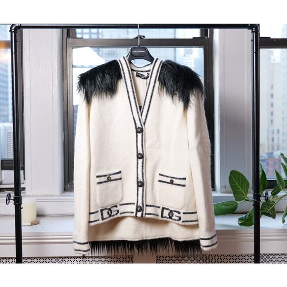 Dolce & Gabbana Faux-Fur Paneled Logo Embellished Cardigan (IT 42) RRP $3495 - Picture 6 of 14